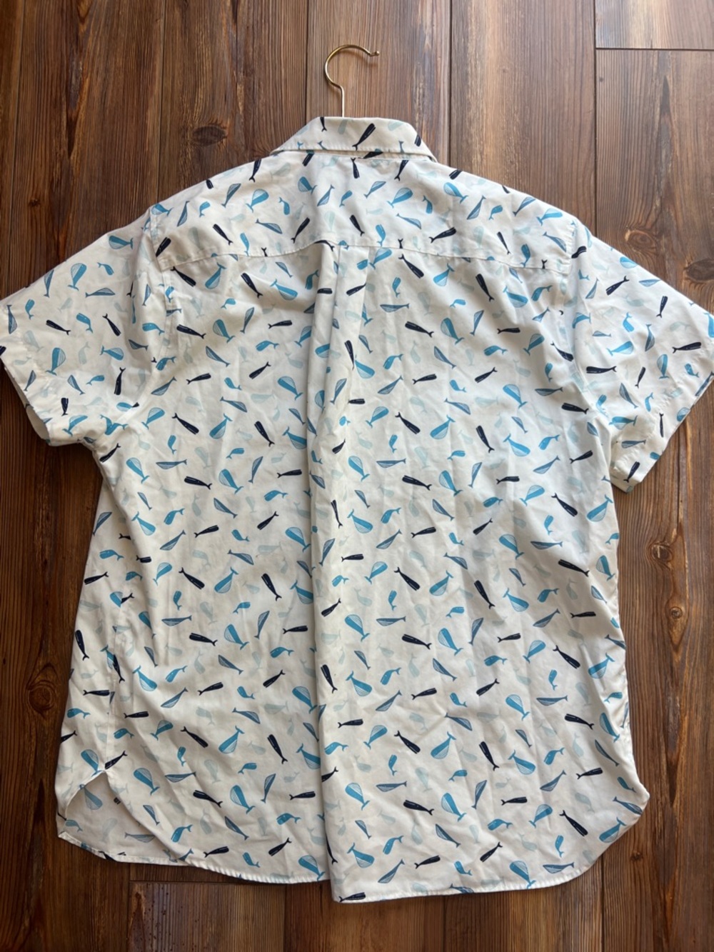 Lands' End White Short-Sleeve Button-Up Shirt with Blue Whale Print - Picture 8 of 11